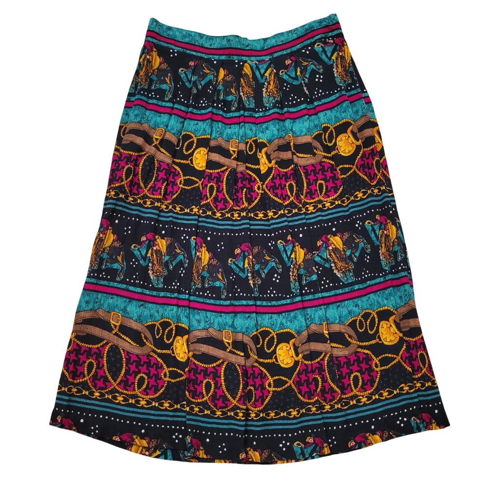 Sharon Anthony 14P Skirt Western Bucking Horse Belt Print Cowgirl Modest USA 90s